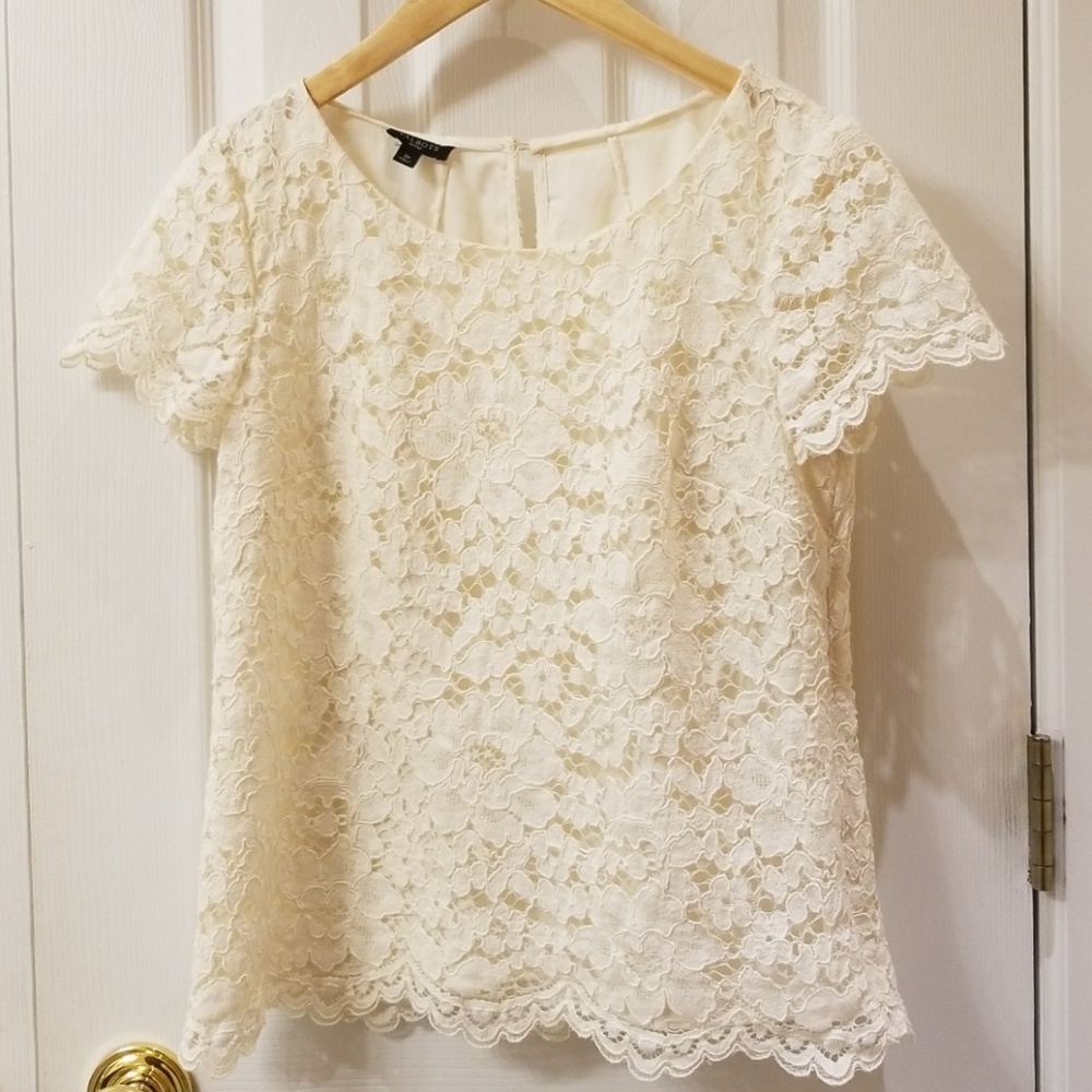 Talbots Petite White Floral Lace Top Blouse Shirt